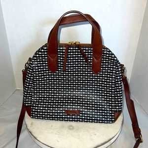 Fossil Sydney Fiona Leather Black White Brown Purse Handbag Crossbody EUC